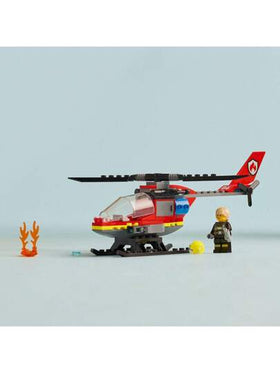 LEGO طائرة مروحية إنقاذ الحرائق في المدينة ، طقم بناء مع رجل إطفاء ودمية طيار، هدية ممتعة أو لعبة الخيال للأولاد والبنات والأطفال من عمر 5 سنوات فما فوق ، 60411، هدايا عيد الميلاد
