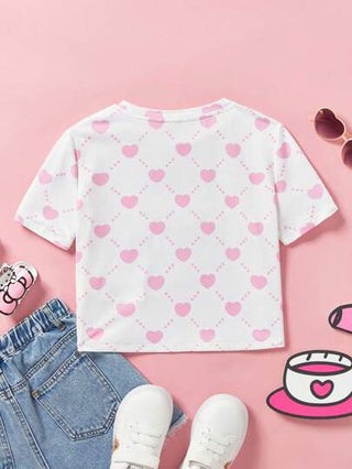 تيشيرتات بناتي HELLO KITTY AND FRIENDS |  تي شيرت قصير الأكمام وردي القلب الرائع الملطف للفتاة المراهقة، صيفي