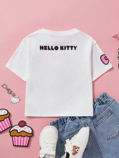 تيشيرتات بناتي HELLO KITTY AND FRIENDS |  تي شيرت T أبيض بطبعة فراشة كاجوال للفتاة الصغيرة, صيف