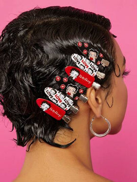 Betty Boop x SHEIN 6 قطع مشابك شعر مصممة بشخصيات كرتونية وأحرف، لا تترك علامات على الشعر، مناسبة للغسيل والمكياج والعناية بالبشرة والاستخدام اليومي، أفكار هدايا، حفلات، أعياد، عيد الحب
