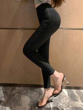 DAZY سراويل ضيقة كاجوال يومية بلون أحادي للنساء