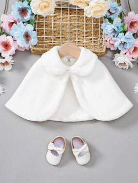 SHEIN Elladie kids معطف أنيق وجذاب للاستخدام اليومي للفتيات الصغيرات، مبطن بالحرارة، أبيض ناعم، مناسب للخريف والشتاء