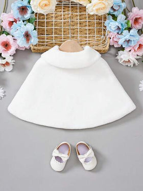 SHEIN Elladie kids معطف أنيق وجذاب للاستخدام اليومي للفتيات الصغيرات، مبطن بالحرارة، أبيض ناعم، مناسب للخريف والشتاء