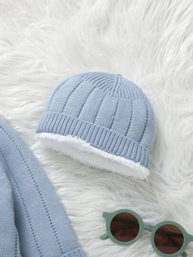 SHEIN Vintaside Kids رومبير رضيع ولد ذات أكمام طويلة مرتبة بالإبرة بأزرار منفردة مع قبعة جذابة قطعة واحدة