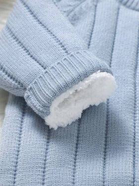 SHEIN Vintaside Kids رومبير رضيع ولد ذات أكمام طويلة مرتبة بالإبرة بأزرار منفردة مع قبعة جذابة قطعة واحدة