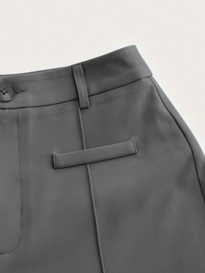 SHEIN MOD بنطال فضفاض وراحة بنمط فينتاج مستقيم الساق إغلاق أزرار للنساء