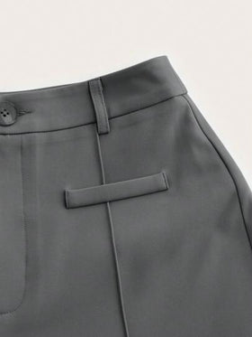 SHEIN MOD بنطال فضفاض وراحة بنمط فينتاج مستقيم الساق إغلاق أزرار للنساء