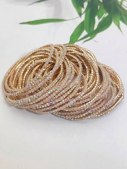 مجموعة سوار نسائي مكون من فروست ابيض وذهبي مرصع بالراين ستون والزركون المكعب، تصميم بسيط ورفيع جدا