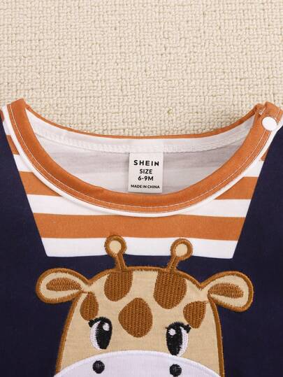 SHEIN Playful Pals جمبسوت قفز مخطط لطفل صبي منسوج بشكل ديناصور لطيف للربيع والصيف