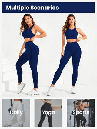 Sport Studio بذلة رياضية نسائية متكاملة من سروال ليجنز وسترة قصيرة بلون واحد، نسيج مرن عالي اللياقة، بدلة رياضية نسائية
