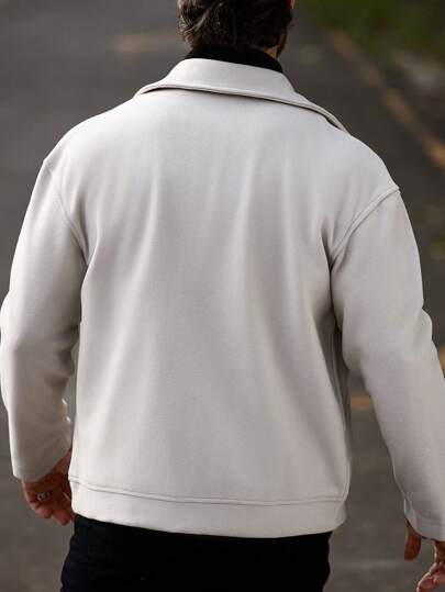 Manfinity Homme جاكيت دراجة نارية للرجال ذات لون أبيض أحادي اللون، سحاب أمامي، أكمام طويلة، مناسبة للربيع والخريف، جاكيت شتوية، جاكيت كاجوال للخروج، هدية للأصدقاء والزوج والحبيب، بطراز الأموال القديمة