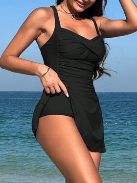 Swim Vcay مجموعة تانكيني ملفوفة بلون أحادي للنساء قطعتان