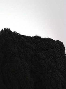 SHEIN EZwear معطف أبيض فضفاض وغير رسمي ذو كتف منخفض وجيب مرقع وأكمام طويلة مبطنة بالفراء ومقنع للشتاء