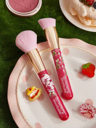 Strawberry Shortcake X SHEIN 2 فرشاة مكياج وردي مطبوع عليها شخصيات كرتونية وفراولة