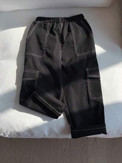SHEIN سروال شاب فضفاض للارتداء اليومي بألوان صلبة واضحة، مع قَصة الساق المستقيمة، الأسلوب الشارعي
