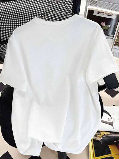 SHEIN ملابس علوية كاجوال مع تصميم حرف إبداعي للفتى المراهق، توب مطبوع بأكمام قصيرة عصري، ملابس مريحة ومتعددة المواسم