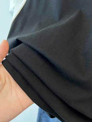 ملابس بناتي تي شيرت T-shirt أكبر من المعتاد بأكمام متباينة رجلان وطباعة شخصية للمراهقات الكاجوال الفضفاض