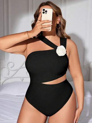 Swim Chiccia بدلة سباحة قطعة واحدة ذات نمط زهري ثلاثي الأبعاد للحجم الكبير ، أسود اللون ، مناسبة للصيف