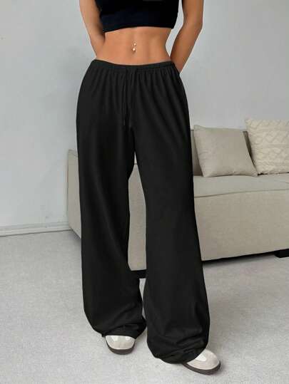 EZwear بنطلون سروال رياضي مفضف أسود