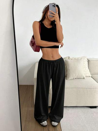 EZwear بنطلون سروال رياضي مفضف أسود