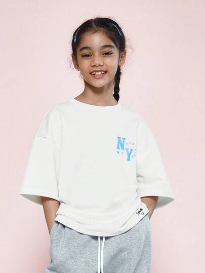 girls-sets SUMWON طقم فتيات المراهقة من تيشيرت مُقاس كبير وبنطلون جوجر بطباعة هولوغرافية قطعتين