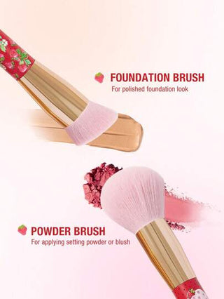 Strawberry Shortcake X SHEIN 2 فرشاة مكياج وردي مطبوع عليها شخصيات كرتونية وفراولة
