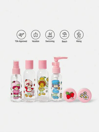 Strawberry Shortcake X SHEIN مجموعة 6 حاويات شفافة للسفر ذات شخصيات كرتونية بتصميم الفراولة (10 جم*2، 40 مل*2، 60 مل*2)