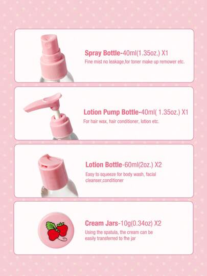 Strawberry Shortcake X SHEIN مجموعة 6 حاويات شفافة للسفر ذات شخصيات كرتونية بتصميم الفراولة (10 جم*2، 40 مل*2، 60 مل*2)