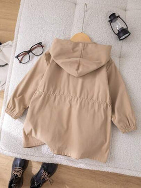 SHEIN معطف رياح متوسط الطول مع جيوب وسحاب وأزرار على شكل أنف ، كاجوال مناسب للمراهقين الذكور في فصلي الخريف والشتاء، للمدرسة والمنزل والاستخدام اليومي والرياضة، متعدد الاستخدامات وبسيط