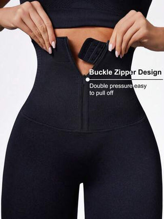 Seamluxe  Sport مجموعة سروال ليجنز شكل البطن ورافع الأرداف النسائي، بخصر عالي الجودة بطيّة خالية من الغرز ومزود بسحّاب وشريط خصر قابل للتعديل وأبازيم للتحكم بالخصر وتشكيل الجسم