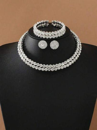 طقم تاج مجوهرات فاخر مكون من قلادة وأقراط وسوار مرصع بالكريستالات والراينستون، اكسسوارات أنيقة لحفلة العروس