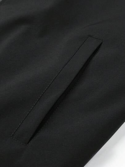 Manfinity Homme جاكيت بومبر كاجوال أكمام طويلة سحاب أحادية اللون، جاكيت خفيفة، سادة، للزوج، للخروج، للخريف