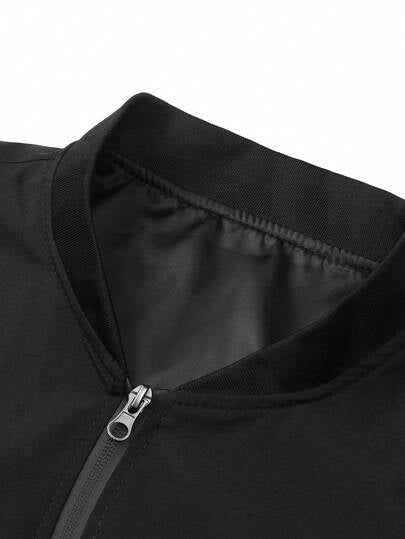 Manfinity Homme جاكيت بومبر كاجوال أكمام طويلة سحاب أحادية اللون، جاكيت خفيفة، سادة، للزوج، للخروج، للخريف