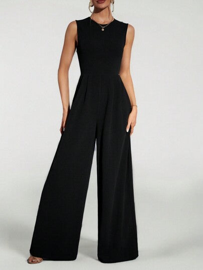 SHEIN Tall بدلة قصيرة سوداء عصرية واسعة الساقين بلا أكمام للمناسبات