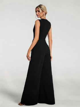 SHEIN Tall بدلة قصيرة سوداء عصرية واسعة الساقين بلا أكمام للمناسبات