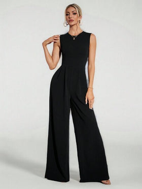 SHEIN Tall بدلة قصيرة سوداء عصرية واسعة الساقين بلا أكمام للمناسبات