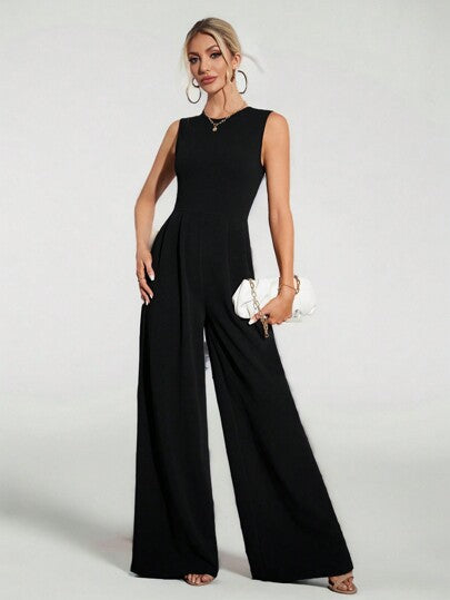 SHEIN Tall بدلة قصيرة سوداء عصرية واسعة الساقين بلا أكمام للمناسبات