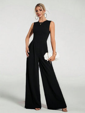 SHEIN Tall بدلة قصيرة سوداء عصرية واسعة الساقين بلا أكمام للمناسبات