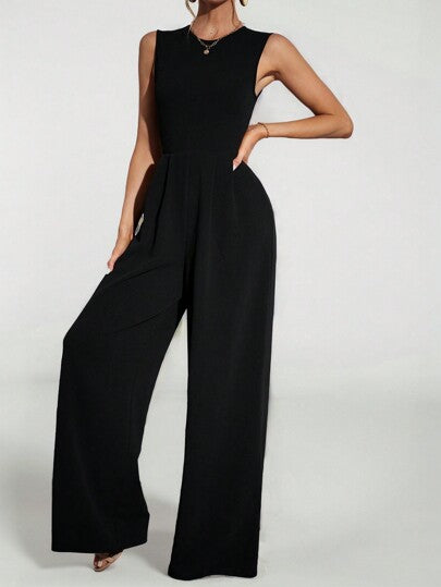 SHEIN Tall بدلة قصيرة سوداء عصرية واسعة الساقين بلا أكمام للمناسبات