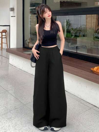 DAZY بنطلون نسائي عادي اللون بتصميم بسيط وساق مستقيمة للاستخدام اليومي