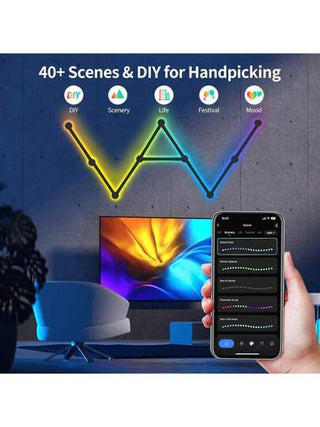 أشرطة إضاءة الحائط ذكية بتقنية الواي فاي RGB، 16 مليون + لون، قابلة للتخفيت بتطبيق، مزامنة الموسيقى ضوء الليل للعب، غرفة النوم، ديكور الحائط المنزلي مجموعة أشرطة الإضاءة LED تعمل مع الكسندر وأليكسا (9 خطوط إضاءة LED)
