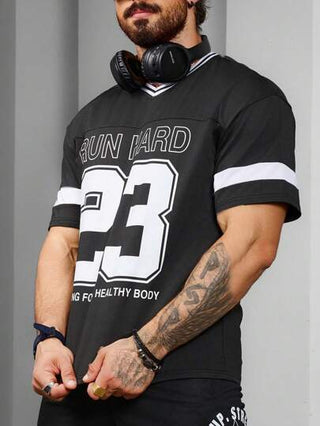Sport MetroGents تي شيرت رياضي كاجوال قصير الأكمام بطبعة رسوم حرفية وشرائط للرجال بأسلوب صديق ،تي شيرت أساسي ،تي شيرت بسكتبول ،هودي بأسلوب صديق للرجال