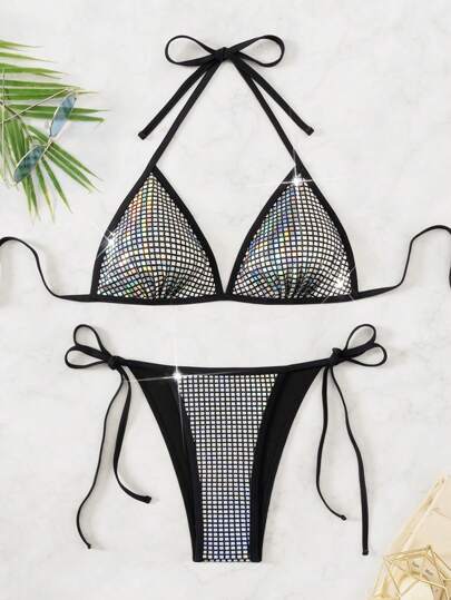 Swim SXY طقم ملابس سباحة للنساء بيكيني ملابس علوية رابطة الرقبة وبوتوم
