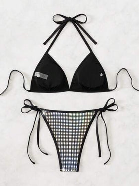 Swim SXY طقم ملابس سباحة للنساء بيكيني ملابس علوية رابطة الرقبة وبوتوم