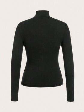 SHEIN BASICS بلوزة تيشيرت بأكمام طويلة وياقة مرتفعة ضيقة عادية مبطنة للنساء