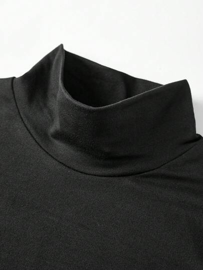 SHEIN BASICS بلوزة تيشيرت بأكمام طويلة وياقة مرتفعة ضيقة عادية مبطنة للنساء