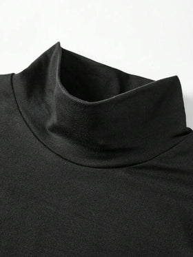 SHEIN BASICS بلوزة تيشيرت بأكمام طويلة وياقة مرتفعة ضيقة عادية مبطنة للنساء