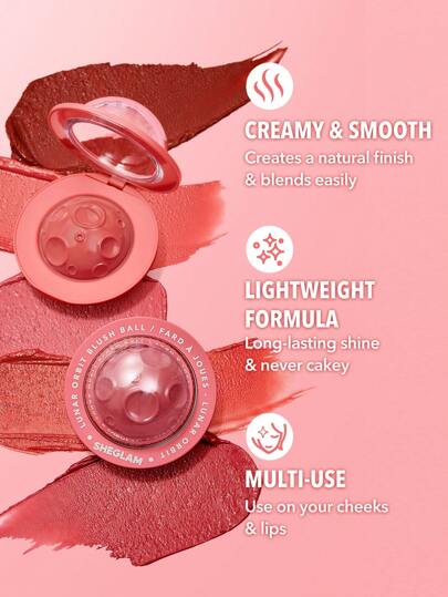 SHEGLAM أحمر خدود Lunar Orbit Blush Ball-Delight Cream أحمر خدود غير قابل للتلاشي متعدد الاستخدامات على شكل سفينة فضاء صبغة طبيعية غير دهنية قابلة للمزج مكياج الوجه عيد الأب التخرج عيد الميلاد العطلة الربيع الصيف Y2K فاخر أزياء مكياج مستحضرات...