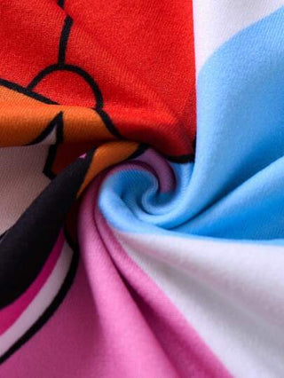 ملابس بناتي THE POWERPUFF GIRLS X  بلوزة قصيرة الأكمام كاجوال واسعة للصبايا المراهقات بطباعة مثلثات ملونة كرتونية ، صيفي