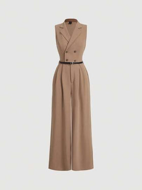 SHEIN MOD ترنج نسائي أنيق برقبة ذات واجهة، بساق واسعة، يومي عادي، مناسب للخريف والشتاء